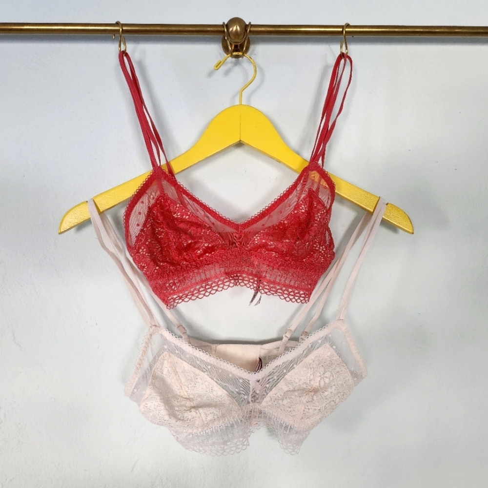 TWO Victoria's Secret Lace Bralette White and Red size XS